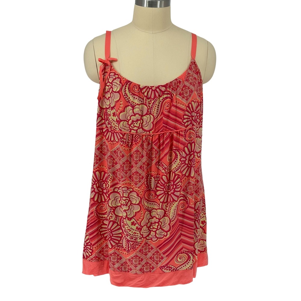Ambrielle Chemise Pink Orange Floral Paisley Ribbon Straps 3X